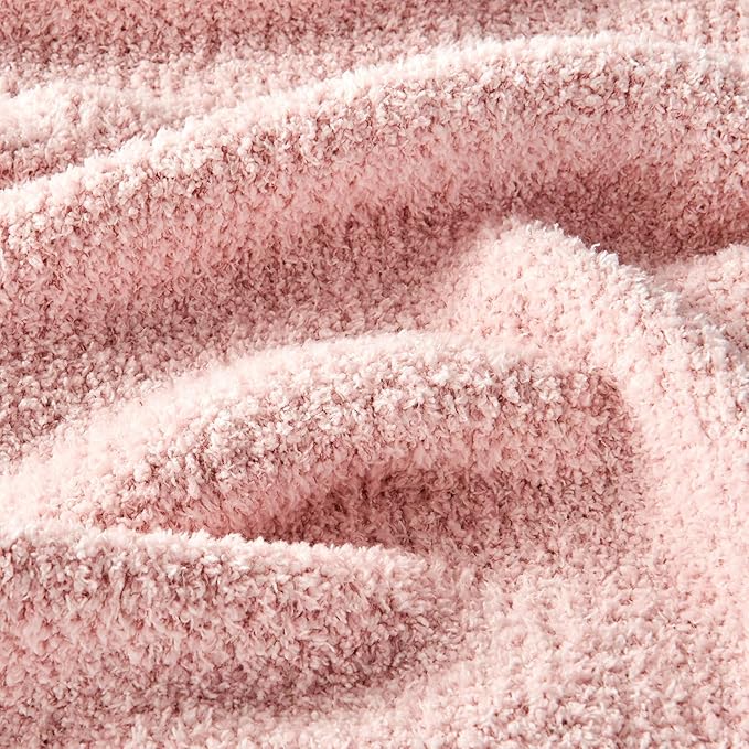 CozeCube Super Soft Fullfy Microfiber Reversible Knitted Blankets, Warm Cozy Fuzzy Plush Throw, Pink and White Melange Throw Blanket for Couch Bed Sofa, 50" x 60"