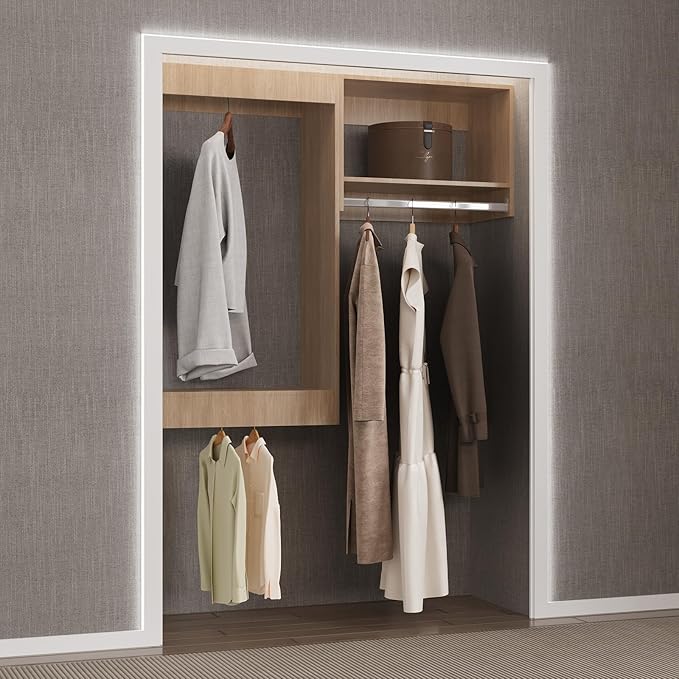 Modular Closet Organizer, 64" Wide Hanging System, Wood Tower Storage for Walk In & Bedroom Closets, Wall Mounted Wardrobe Organizer