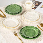 KAMMAK Ceramic Decorative Plate Set of 2, Porcelain Plates for Kitchen Dining Room Wine Cabinet Home Decor, Vintage Collector Plates with 2 Display Stand, Green Leaves (8-inch + 10-inch)