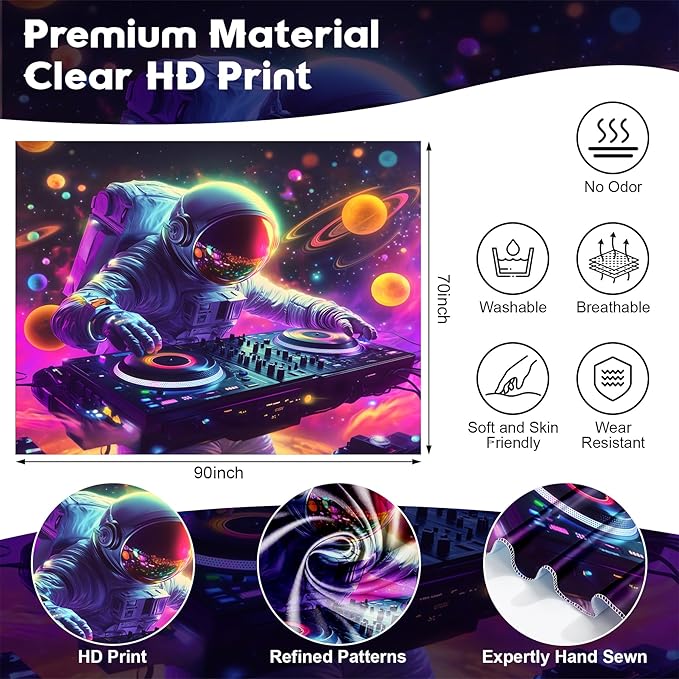 NYZE Astronaut Space Tapestry for Bedroom, Music Wall Tapestry, Party Decor Glow in the Dark Room Decor Tapestries, Cool Galaxy Planet Wall Hanging, Wall Hanging for Room Dorm 90in×70in