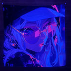 HOUHUANG Anime Fluorescent Tapestry - 59x59 Inches Large Wall Hanging for Room Decoration, Glow-in-the-Dark Trippy Boho Style with Blacklight Effects, Perfect for Bedroom and Custom Tapestry Lovers (fashion girl)
