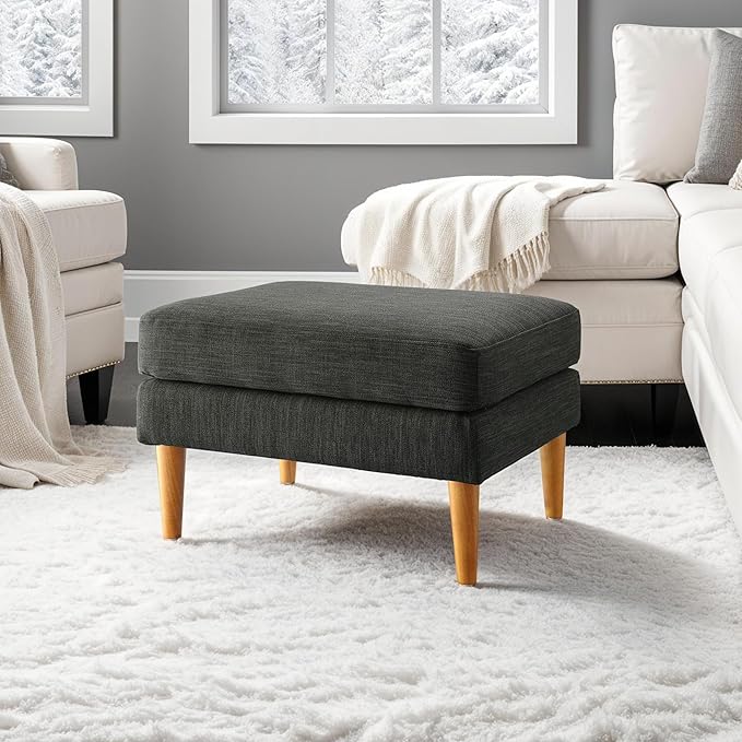 Convenience Concepts Designs4Comfort Marlow Ottoman 27" - Mid-Century Modern Upholstered Footrest & Seat for Living Room, Bedroom, Hallway, or Entryway, Dark Charcoal Gray Fabric