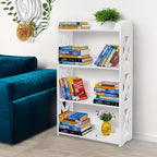 White Bookcase by Natural Wood, 4 Tier Bookshelf, Small Book Shelves Freestanding Display Storage Shelves. Open Bookshelf for Bedroom, Living Room and Office (White, 4 Tier)