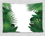 Ambesonne Leaf Tapestry, Exotic Fantasy Hawaiian Tropical Palm Leaves Floral Graphic Art Print, Wide Wall Hanging for Bedroom Living Room Dorm, 60" X 40", Green White