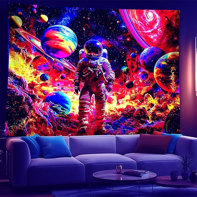 NYZE Astronaut Space Tapestry for Bedroom, Glow in the Dark Room Decor Wall Tapestries, Cool Galaxy Planet Wall Hanging, Wall Hanging for Men Guys Gamer Room Dorm Living Room 90in×70in