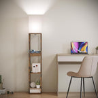SUNMORY Floor Lamp with Shelves, Modern Dimmable Standing Lamp with Drawer & 2 USB Ports & 2 Power Outlet, Corner Tall Shelf Lamp for Living Room and Bedroom (Rustic Browm)