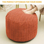 Round Stuffed Pouf Ottoman for Foot Rest, Storage Ottoman Pouf Foot Stool Cushion, Faux Fur Poufs with Foam Chunk Filling, 26 X 18 Inch Floor Chair for Living Room Bedroom Home Decor, Coral Orange