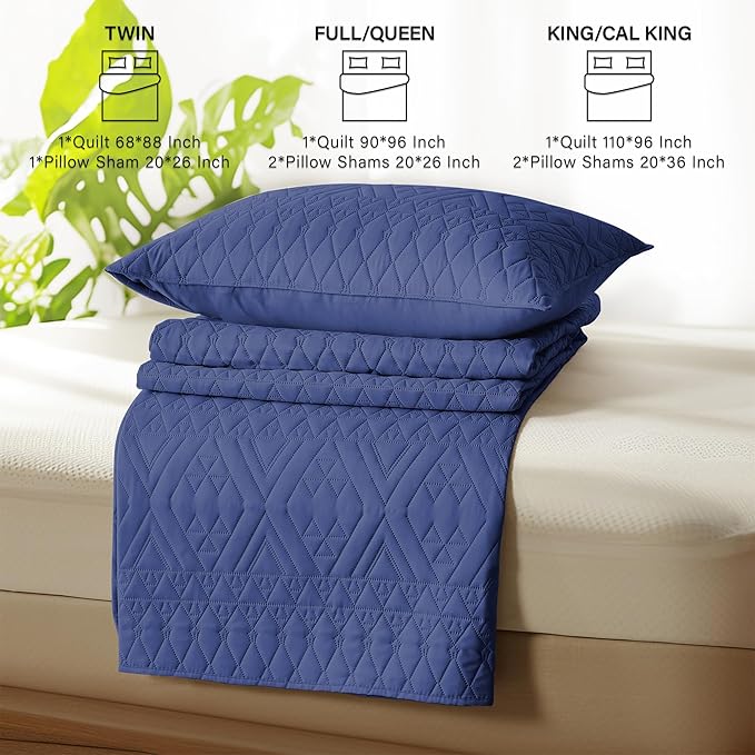 akkialla Full/Queen Size Quilt Bedding Set,Navy Blue Lightweight Microfiber Soft Bedspread,Modern Style Geoetric Pattern Coverlet Set for All Seasons,3 Piece(1 Quilt,2 Pillow Shams)