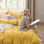 Bedsure Mustard Yellow Duvet Cover Twin/Twin XL Size - 2 Pieces Prewashed Cotton-Like Extra Soft Bedding Set, Includes 1 Twin Duvet Cover 68x90 Inches with Zipper Closure & 1 Pillow Sham, No Comforter