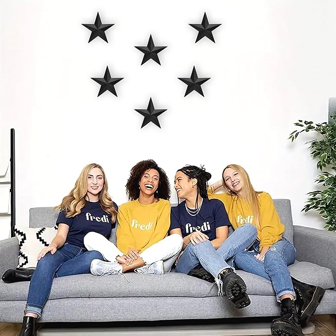 JoyEvy 6" 6pieces Per Set Black Metal Barn Star Wall Decor,Texas Stars Art,Metal Stars Rustic Vintage Western Country Farmhouse Home Indoor or Outdoor Decoration