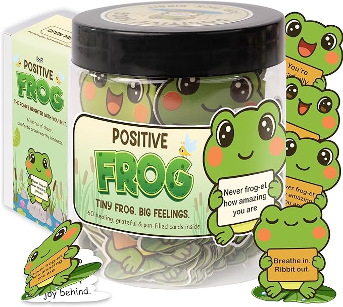 Positive Frog Jar – Cute Thank You Gift, Appreciation Gifts with 60 Uplifting Messages, Funny Emotional Support Frog, Self Care & Christmas Gifts for Women, Teens, Teachers, and Friends