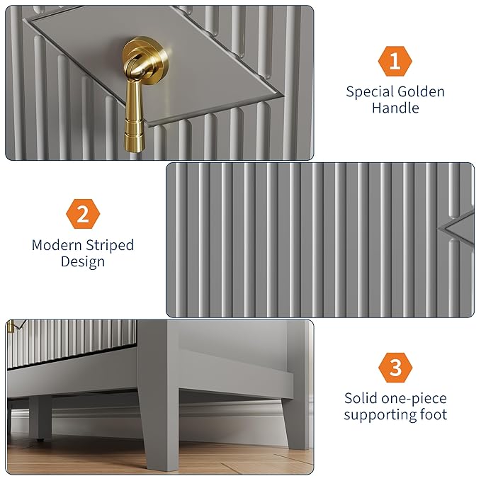 GarveeHome Fluted Dresser for Bedroom, 47.2 Inch Wide 6-Drawer Wood Dresser, Modern Chest of Drawers, Storage Organizer Cabinet for Living Room, Hallway, Entryway, Grey