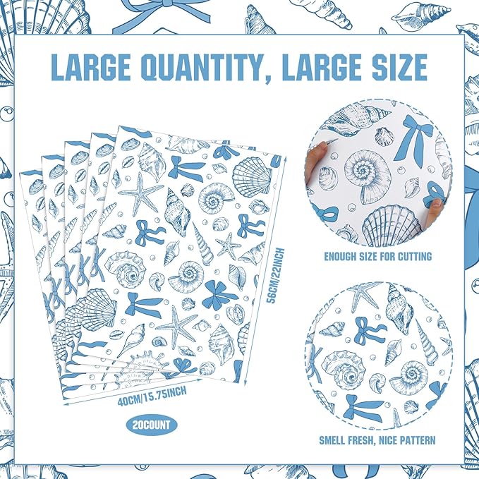 BBTO 20 Sheet Scented Drawer Liners for Dressers 15.8" x 22" Scented Fragrant Cabinet Paper Liners Non Adhesive Drawer Paper Mats for Bedroom Home Closet Shelves(Ocean)