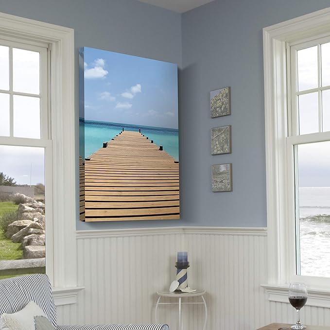 Renditions Gallery Canvas Nature Wall Art Modern Paintings & Prints Decor Sunny Endless Ocean Dock Glam Romantic Wall Hanging Artwork for Bedroom Living Room Office Kitchen - 24"x36" LT06