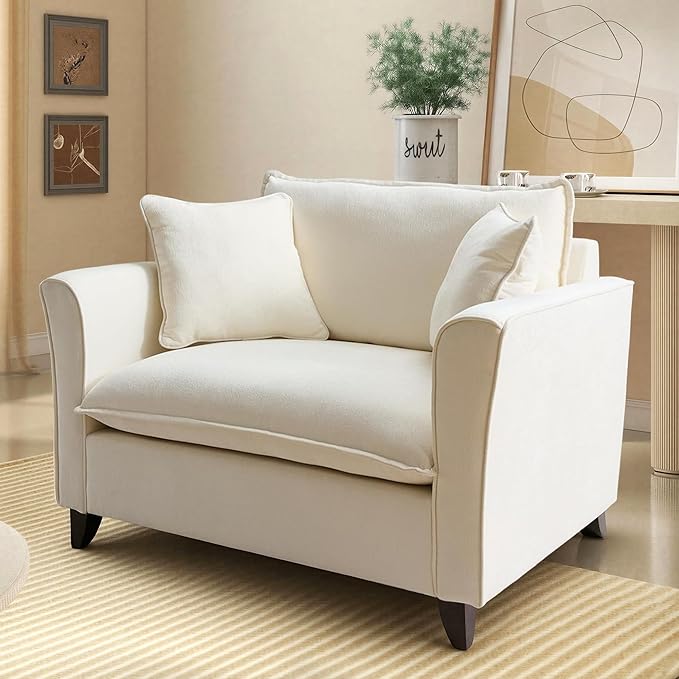 ERYE Modern Chenille Upholstered Accent Chair Wider Seat Leisure Cushion Armchair with 2 Pillows and Removable Cover for Home Apartment Office Living Room Bedroom