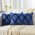 decorUhome Spring Throw Pillow Covers 12x20 Inch Set of 2, Soft Plush Faux Fur Wool Lumbar Dark Blue Couch Pillow Covers, Decorative Neutral Pillow Cases for Bed Sofa Living Room Home Decor