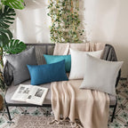 MIULEE Pack of 2 Decorative Outdoor Solid Waterproof Throw Pillow Covers Faux Linen Garden Farmhouse Cushion Cases for Patio Tent Balcony Couch Sofa 16x16 Inch Light Grey
