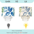 Blue Leaf Tropical Leaf Lamp Shade with Acrylic Bead Droplets, Drum Fabric Light Shade for Ceiling Pendant Table or Floor Lamps, Botanical Nature Home Decor, 11.8in