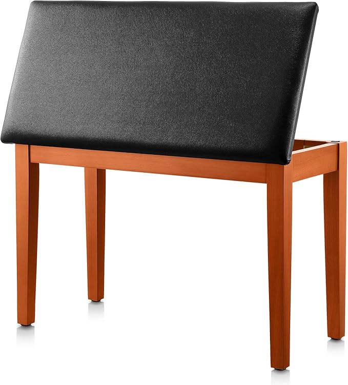 Donner Duet Piano Bench with Storage, Solid Wooden Keyboard Bench Piano Bookcase Stool Chair Seat with High-Density Sponges Padded Cushion, Wood Finish Color