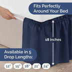 Wrap Around Dust Ruffle Bed Skirt - Navy Blue - for King Size Beds with 18 Inch Drop - Elastic Strap - Adjustable Pleated Bedskirt with Brushed Fabric and Wrinkle Free - for Women, Men, Kids & Teens