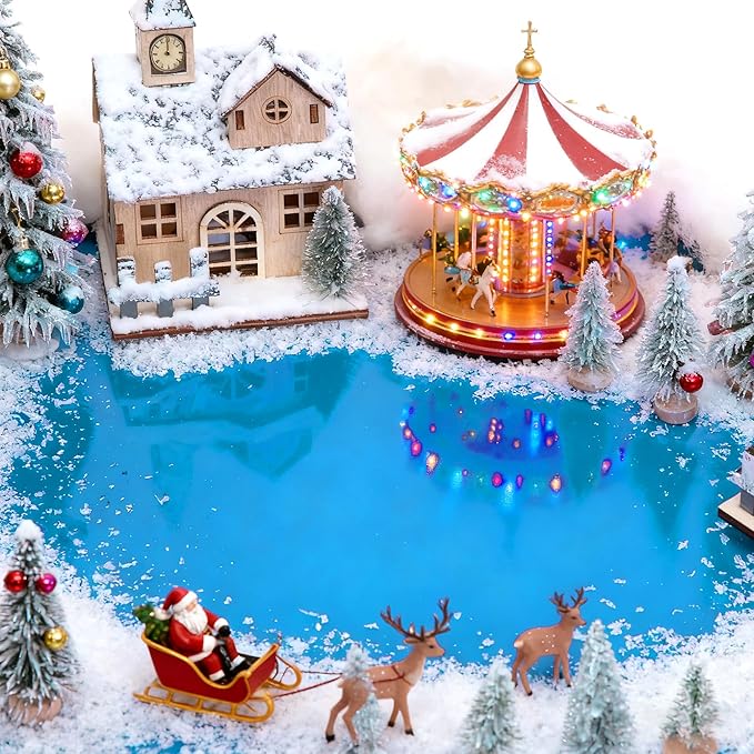 Wehhbtye 59'' x 15.7'' Christmas Village Ocean Display Mat, Christmas Village Miniature Ocean Mat, Xmas Villages PVC Pad Decoration for Holiday Mini Landscape Scene Accessories (Light Blue)