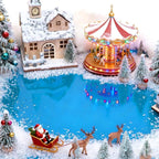 Wehhbtye 59'' x 15.7'' Christmas Village Ocean Display Mat, Christmas Village Miniature Ocean Mat, Xmas Villages PVC Pad Decoration for Holiday Mini Landscape Scene Accessories (Light Blue)