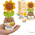 DUGATO Handmade Crochet Positive Sunflower with Magnetic Hands & 10 Customizable Cards - Uplifting Gift for Women, Friends, Coworkers - Cute Desk Decor for Office & Home