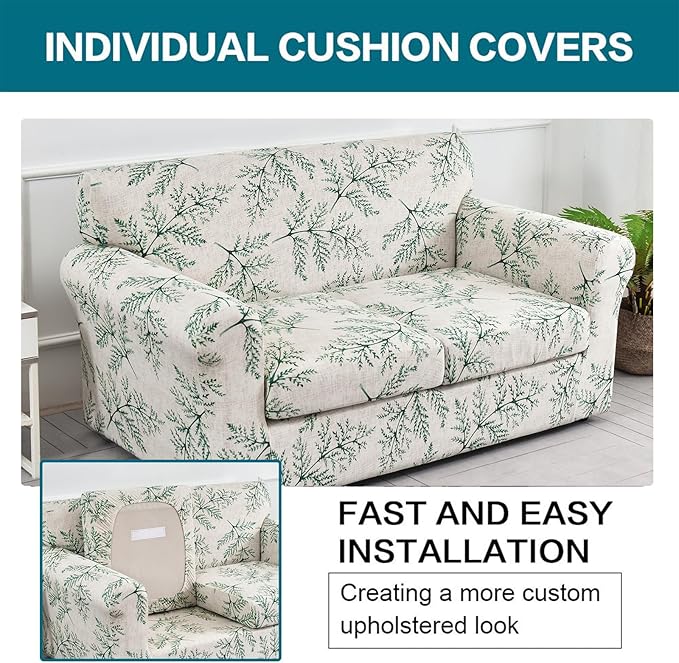 KRFOONN 3 Piece Stretch Sofa Couch Covers for 2 Cushion Couches Printed Sofa Loveseat Slipcover with 2 Separate Seat Cushion Covers Washable Sofa Slip Covers Furniture Protector (Loveseat, 30), Medium