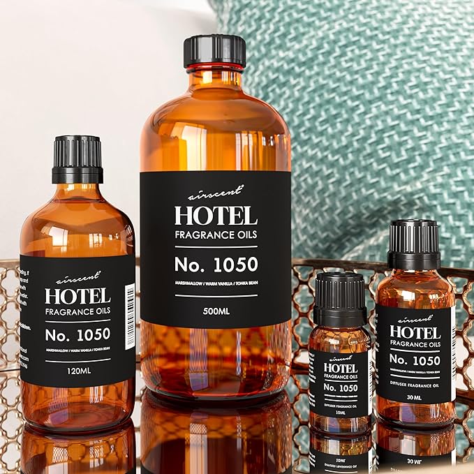 AirScent Warm Vanilla Ritzy Hotel Fragrance Oil No. 1050 - Marshmallow Vanilla Tonka Bean - Hotel Diffuser Oil for Ultrasonic and Waterless Diffusers and Crafting - 10 mL, 0.34 fl oz Dropper Bottle