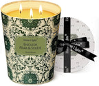 HomeLights Scented Candles | Large Jar 34 Oz Natural Soy Candle | 130 hrs Long-Lasting with 3 Wicks | Bohemian Natural for Home Decor | Gifts for Mom & Women, English Pear & Suede