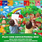 ABC Kids Rug for Playroom 110" ×78.7" Hobbit House Educational Kids Playmat Alphabet Animal & Shape Learning, Premium Non-Slip Playmat for Toddlers Letters Farm Animals Color Foam Classroom Carpet