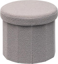 PINPLUS Round Storage Ottoman Cube Footrest - Versatile Boucle & Faux Teddy Fur Stool with Hidden Compartment for Living Room, Dorm, Bedroom - Grey, 15"x15"x13.2"