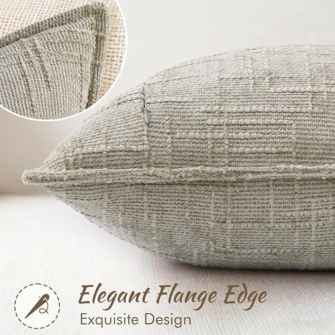 decorUhome Chenille Throw Pillow Covers 24x24 Set of 2, Thick Textured Slubby Neutral Decorative Pillow Covers with Elegant Design for Couch, Sofa, Living Room, Light Brown