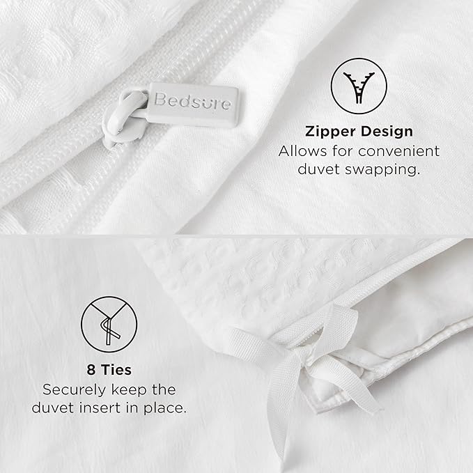 Bedsure Luxury Waffle Duvet Cover King Size - Textured Duvet Cover Set, Soft, Breathable Bedding Set (104"x90") with 2 Pillow Shams for All Season, Pure White, Comforter Not Included