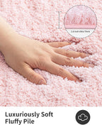 ILANGO Dark Pink Bathroom Rugs 24" × 17" Small Non Slip & Super Absorbent Extra Thick Soft, Washable Bath Mat for Floor, Microfiber Plush Shaggy Bath Rug with Rubber for Bathtub Shower Room Sink