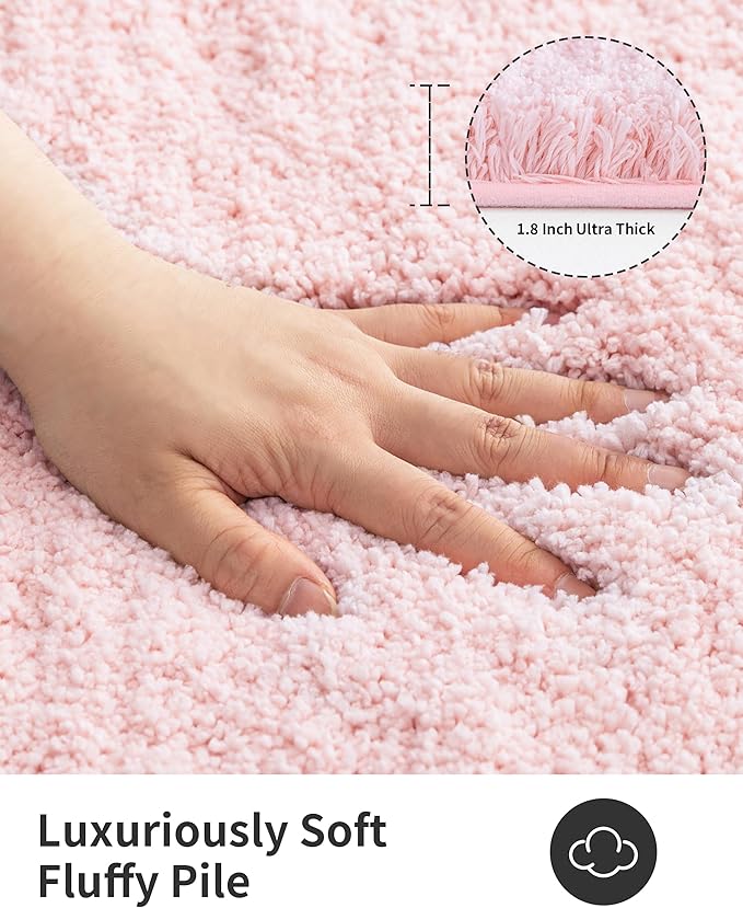 ILANGO Dark Pink Bathroom Rugs 24" × 17" Small Non Slip & Super Absorbent Extra Thick Soft, Washable Bath Mat for Floor, Microfiber Plush Shaggy Bath Rug with Rubber for Bathtub Shower Room Sink
