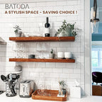 BATODA Set of 2 24" Acacia Wood Floating Shelves Wall Mounted – Rustic Farmhouse Wooden Wall Storage Shelf for Bedroom, Kitchen, Home Décor - Brackets and Shelving Hardware Included