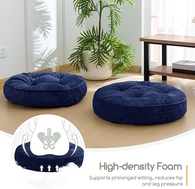 HIGOGOGO Washable Floor Pillow Cushion for Adults, Meditation Cushion Pillow, Large Round Floor Sitting, Removable Tufted Corduroy Cover, for Tatami Living Room or Yoga, 22x22 Inch, Machine Washable