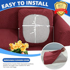 YEMYHOM Stretch Individual Cushion Covers Sofa Chair Seat Cushion Slipcovers Soft Couch Cover Replacement Large Checkered Furniture Protector with Elastic Bottom (1 Pc Cushion Cover, Wine Red)