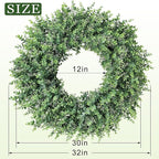 32'' Eucalyptus Wreath for Front Door - Large Artificial Eucalyptus Leaves with White Seeds Greenery Outdoor Wreath for Porch,Window,Farmhouse,Home,Hanging Decor- Spring, Summer, All Seasons (Green) ﻿