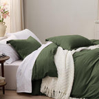 Bedsure Olive Green Duvet Cover Twin/Twin XL Size - 2 Pieces Prewashed Cotton-Like Extra Soft Bedding Set, Includes 1 Twin Duvet Cover 68x90 Inches with Zipper Closure & 1 Pillow Sham, No Comforter