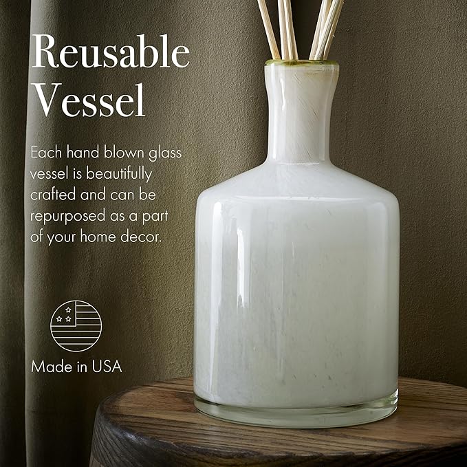 LAFCO New York Signature Reed Diffuser, Feu de Bois - 15 oz - Up to 9 Months Fragrance Life - Reusable, Hand Blown Glass Vessel - Natural Wood Reeds - Made in The USA