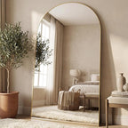 Antok Full Length Mirror, 86"x46" Floor Mirror, Arched Floor Standing Freestanding Arch Full Body Mirrors with Stand for Bedroom, Hanging Mounted for Living Room Cloakroom,Gold