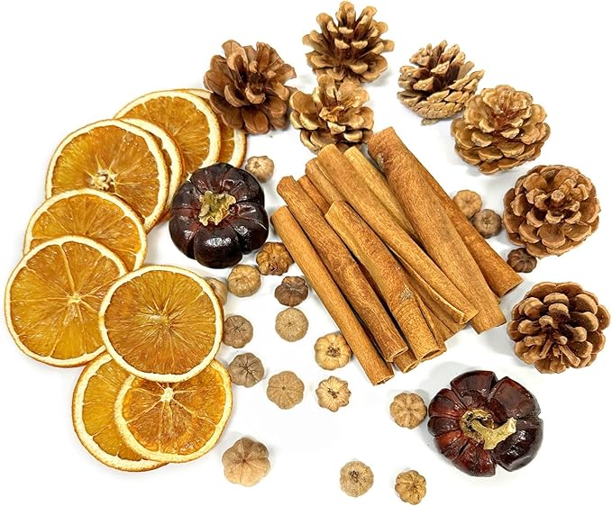 Fall Potpourri Bowl Filler with Mini Pumpkin, Cinnamon Stick, Dried Orange Slices, Pine Cone-Perfect for Farmhouse Harvest Christmas Thanksgiving Autumn Halloween Fall Potpourri