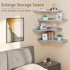 4 Tier Floating Corner Shelves Grey Set of 4, Rustic Pine Wooden Floating Corner Wall Shelf for Wall Décor Storage, L Shaped Corner Shelf Wall Mount for Bedroom, Living Room, Bathroom, Kitchen.