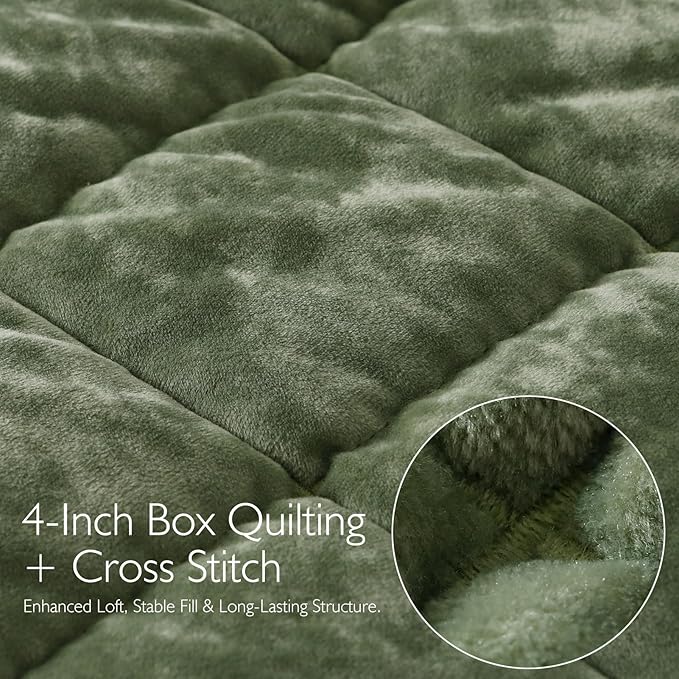 KASENTEX Greek Velvet Twin Quilt Set, 3× Softer Luxe Sheen, 100% Cotton Backing, 150GSM Down-Alternative Fill, Expanded 68×90" Coverage for Fuller Side Drape (1 Quilt + 1 Pillow Shams), Loden Green