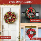 12" Metal Wreath Door Hanger, Non-Scratch Wreath Hangers for Front Door, Heavy Duty Over-the-Door Hooks for Hanging Welcome Sign, Easter, Halloween, Fall, Christmas Decoration, Holds up to 20 lbs