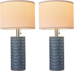 20.5" Modern Ceramic Table Lamps for Bedroom Set of 2, Bedside Lamps for Night Stands with Beige Lampshade, Farmhouse Table Lamp for Living Room Office Dorm, Blue
