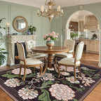 GarveeHome Plum Pink Floral Botanical Washable 8x10 Area Rug for Living Room Soft Black Purple Vintage Boho Cottage Large Rugs Low Pile Carpet for Bedroom Dining Nursery Rug