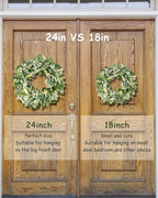 Vlorart 2 Pack Green Eucalyptus Leaf Wreaths, 24 Inch Artificial Spring Summer Wreaths for Front Door Decor Boxwood Wreath with Big Berries, Farmhouse Greenery Wreath Outside Year Round Indoor/Outdoor